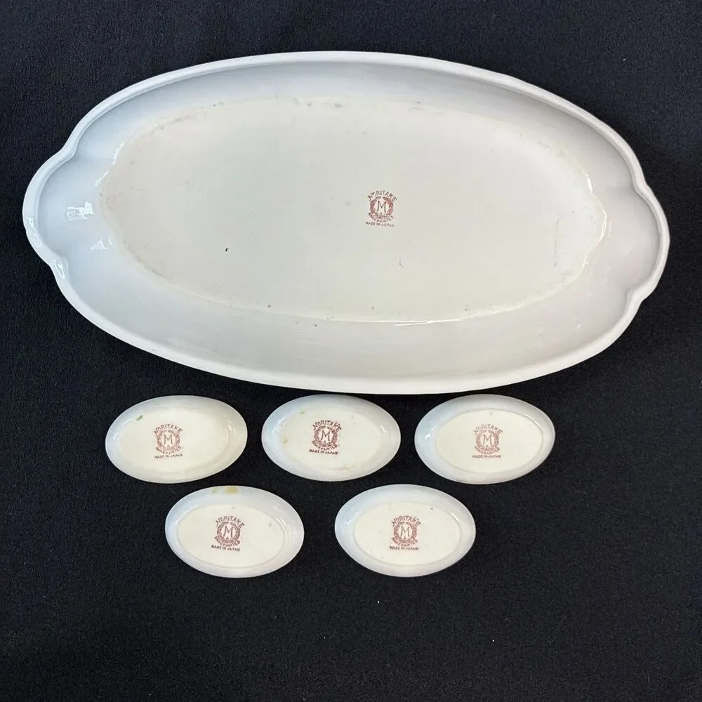 Antique Noritake Princess Handpainted Art Deco Celery Dish Salt Cellar Set Japan